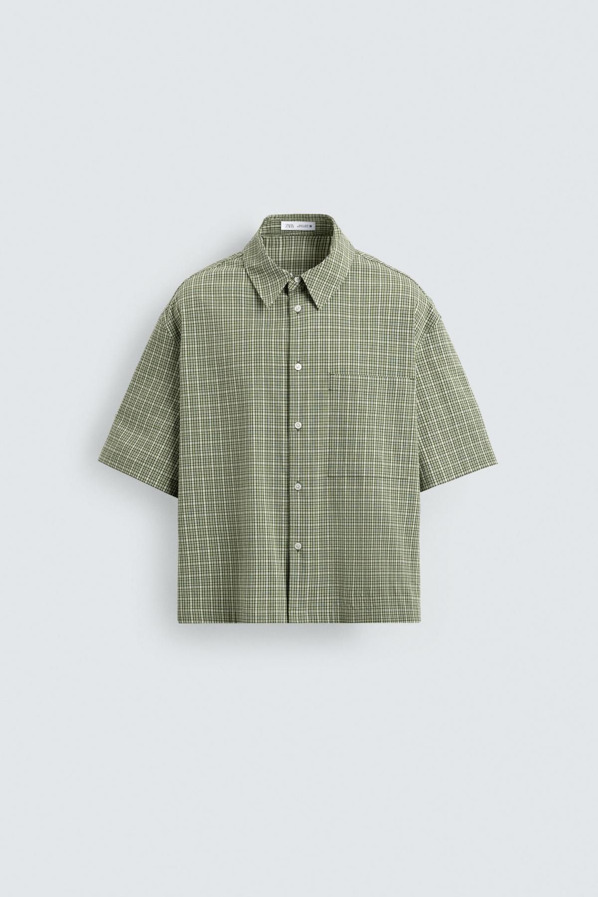 자라 오버핏 체크 반팔 셔츠 스트레치 코튼 9611/370 GREEN - 메인 이미지