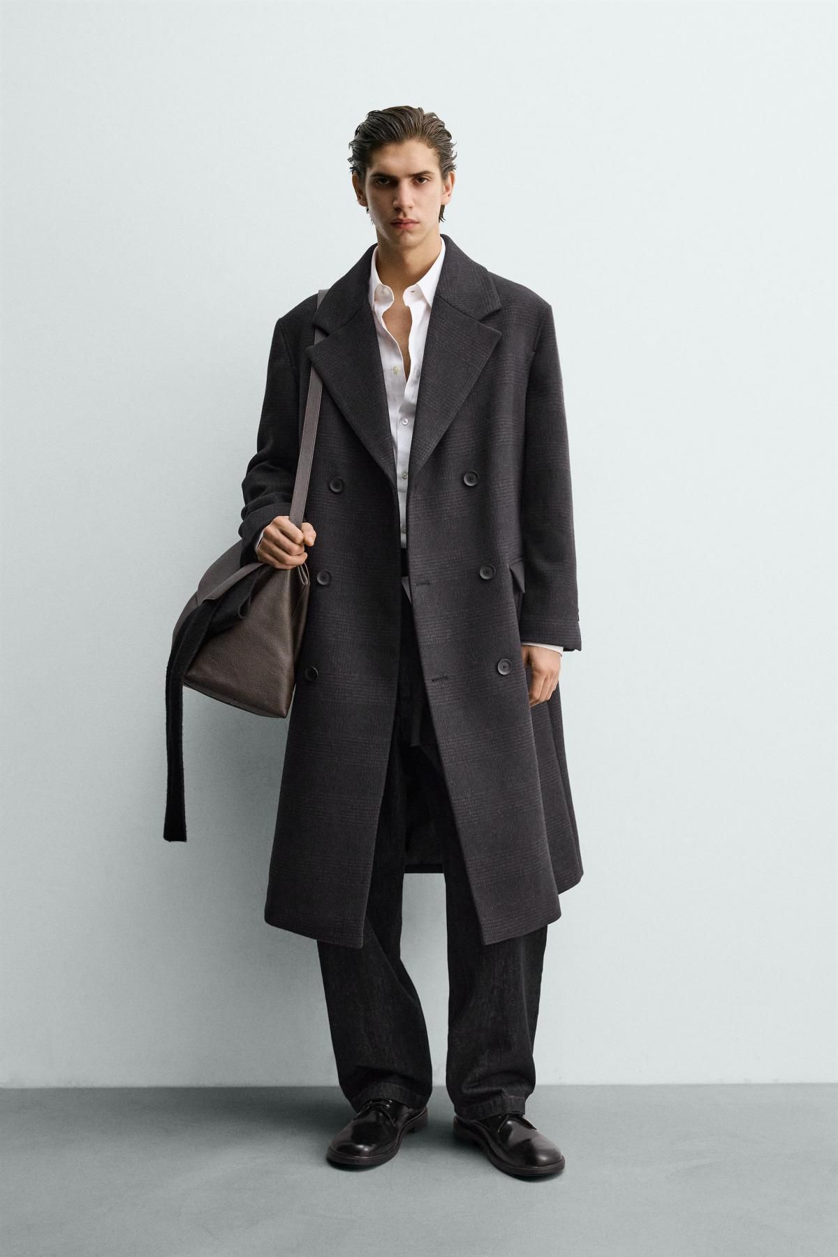 자라 테크니컬 체크 더블 코트 울혼방 5854/155 DARK GREY - 상세 이미지 2