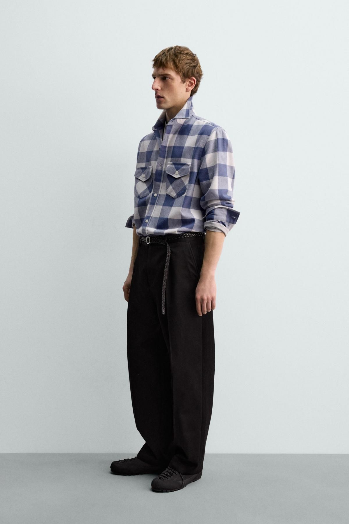 자라 오버핏 플란넬 체크 셔츠 X 아론 레빈 4045/111 BLUE/WHITE - 상세 이미지 5