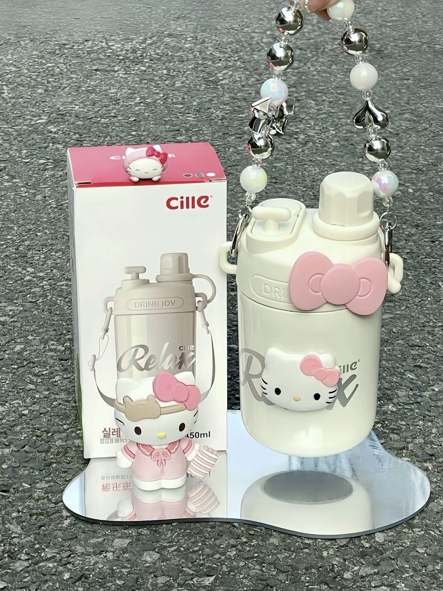 헬로키티 316 스테인리스 스틸 보온병 빨대컵 물컵 음료수 커피 뉴화이트 450ml - 상세 이미지 3