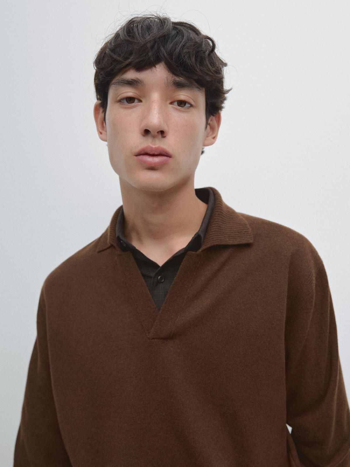 마시모두띠 브라운 프리미엄 울 브이넥 폴로 스웨터 1103/222 0-781 - 상세 이미지 4