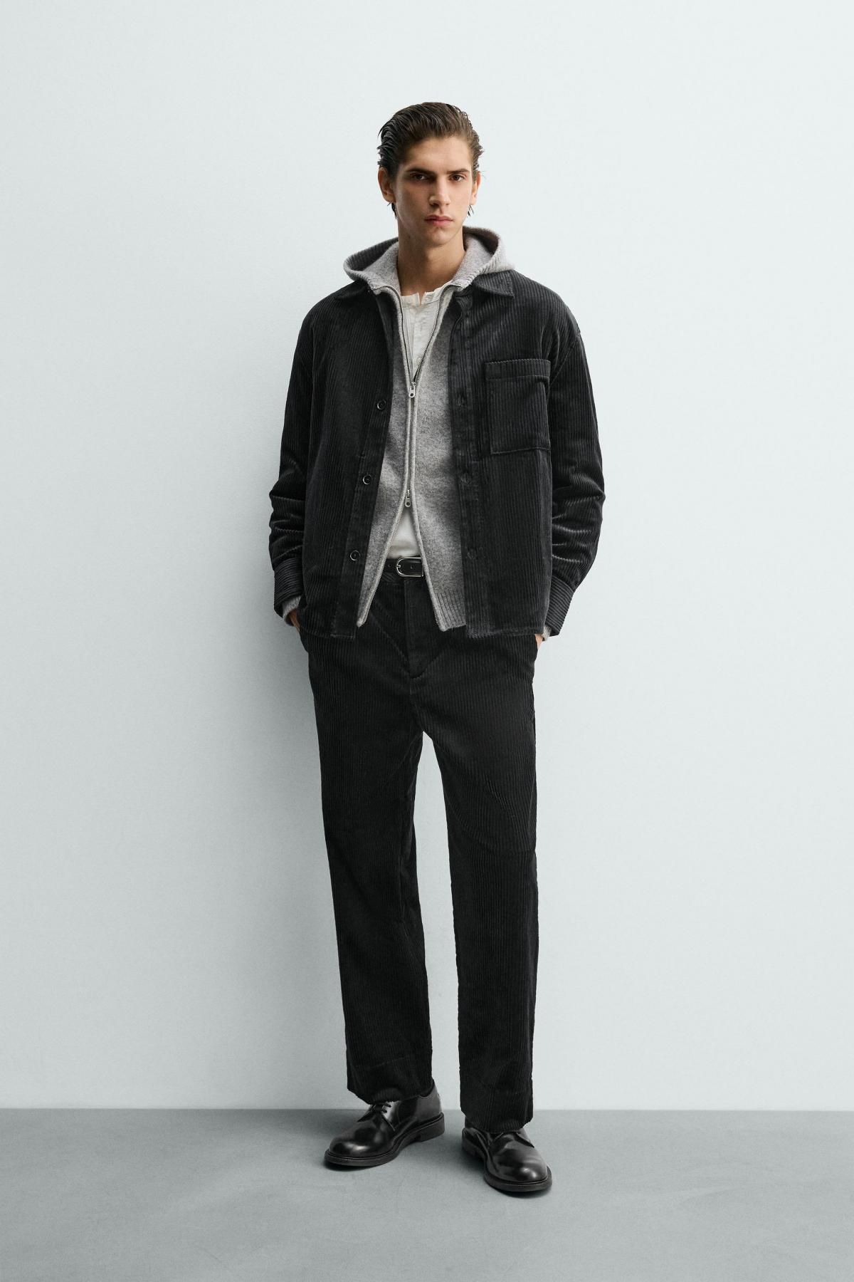 자라 코듀로이 와이드 팬츠 남성 9621/152 BLACK - 상세 이미지 2