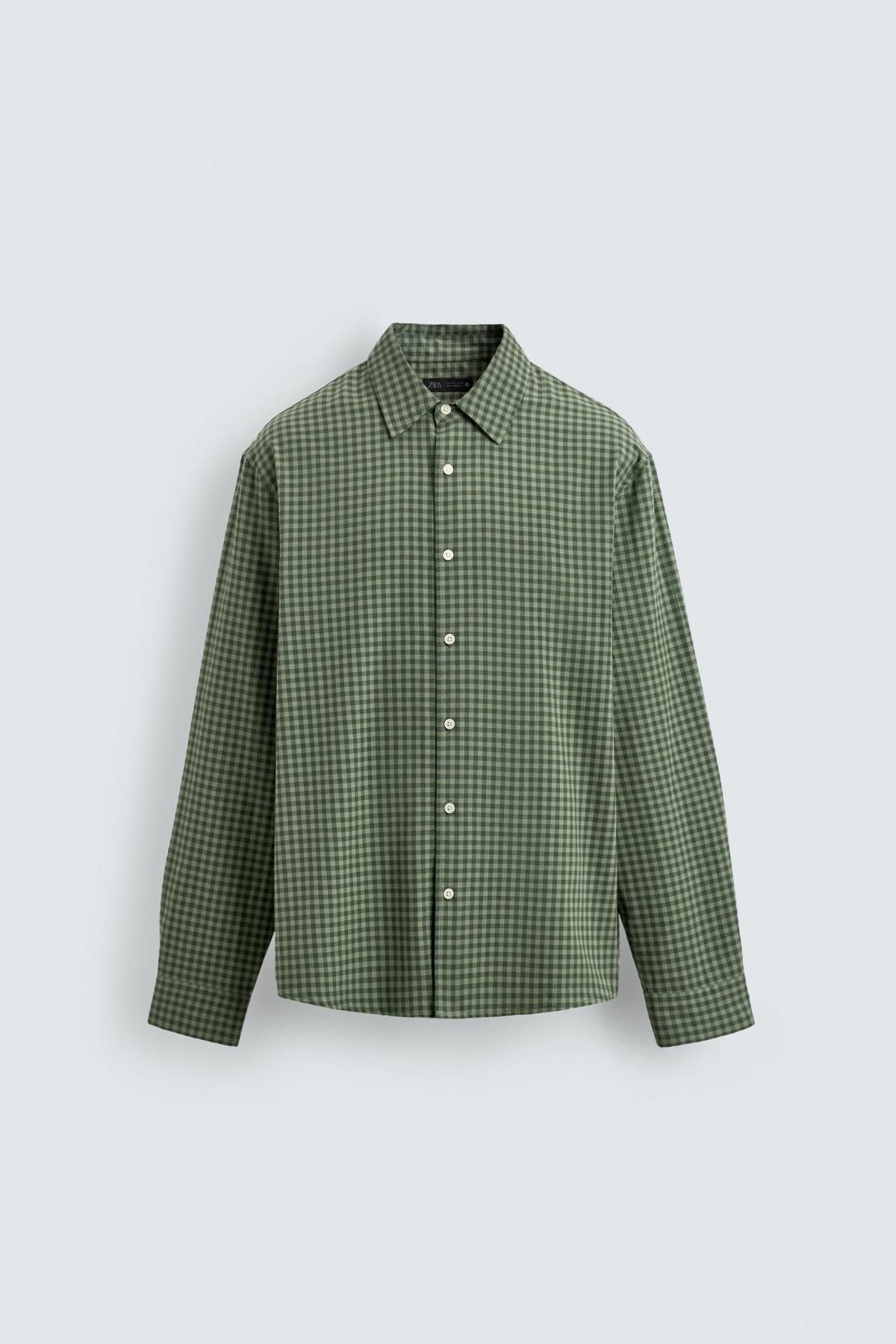 자라 체크 오버핏 테크니컬 코튼 긴팔 셔츠 9659/452 MID-GREEN - 상품 이미지