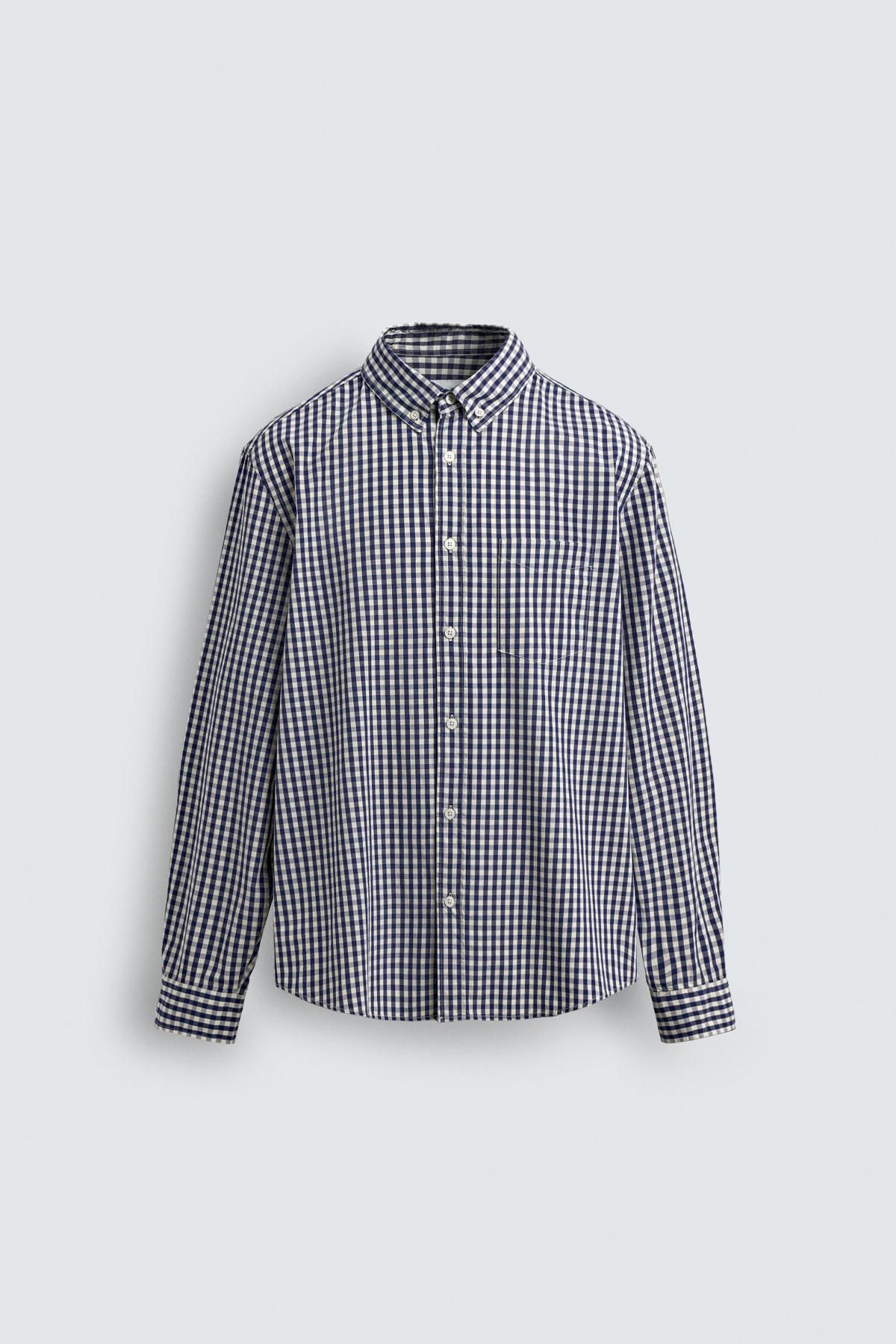 자라 테크니컬 체크 긴팔 셔츠 포켓 레귤러핏 9969/191 NAVY / WHITE - 메인 이미지