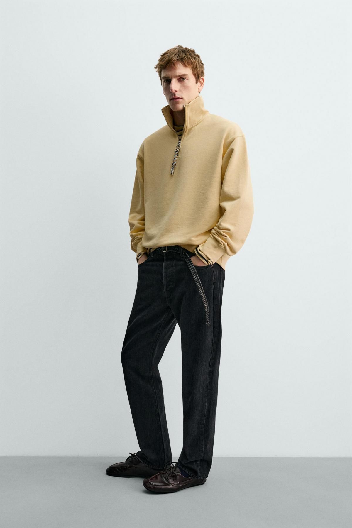 자라 지퍼넥 코튼 스웨트셔츠 X 아론 레빈 3443/374 YELLOW - 상세 이미지 5