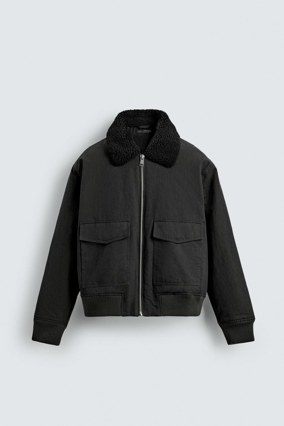 자라 배색 칼라 크롭 블랙 봄버 재킷 0155/170 ANTHRACITE GREY - 상품 이미지
