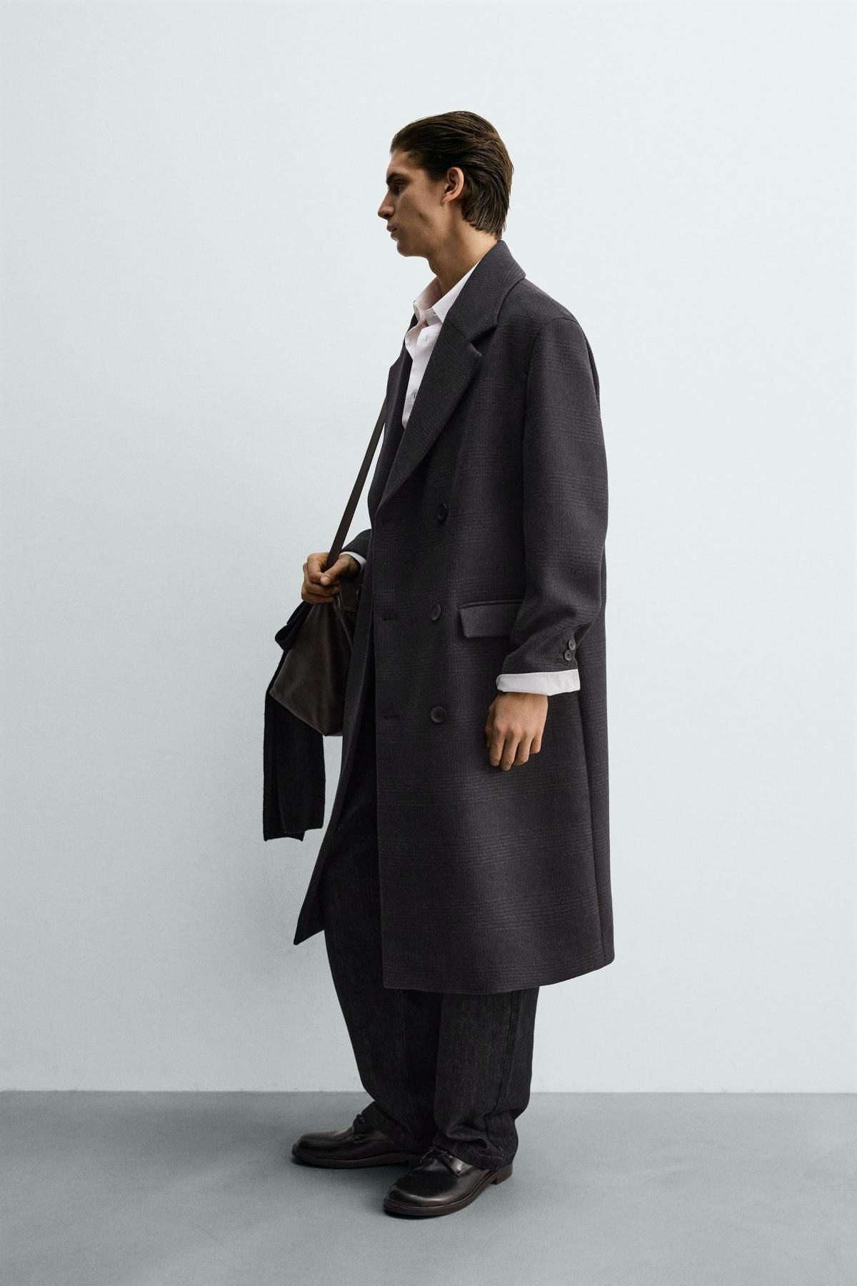 자라 테크니컬 체크 더블 코트 울혼방 5854/155 DARK GREY - 상세 이미지 5