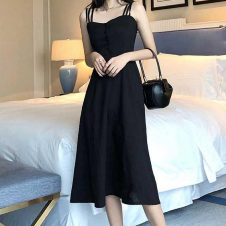 여름 롱 데이트 여행 여성 블랙 룩 여자 드레스 여행룩 예쁜 나시 휴양지옷 원피스 - 상품 이미지