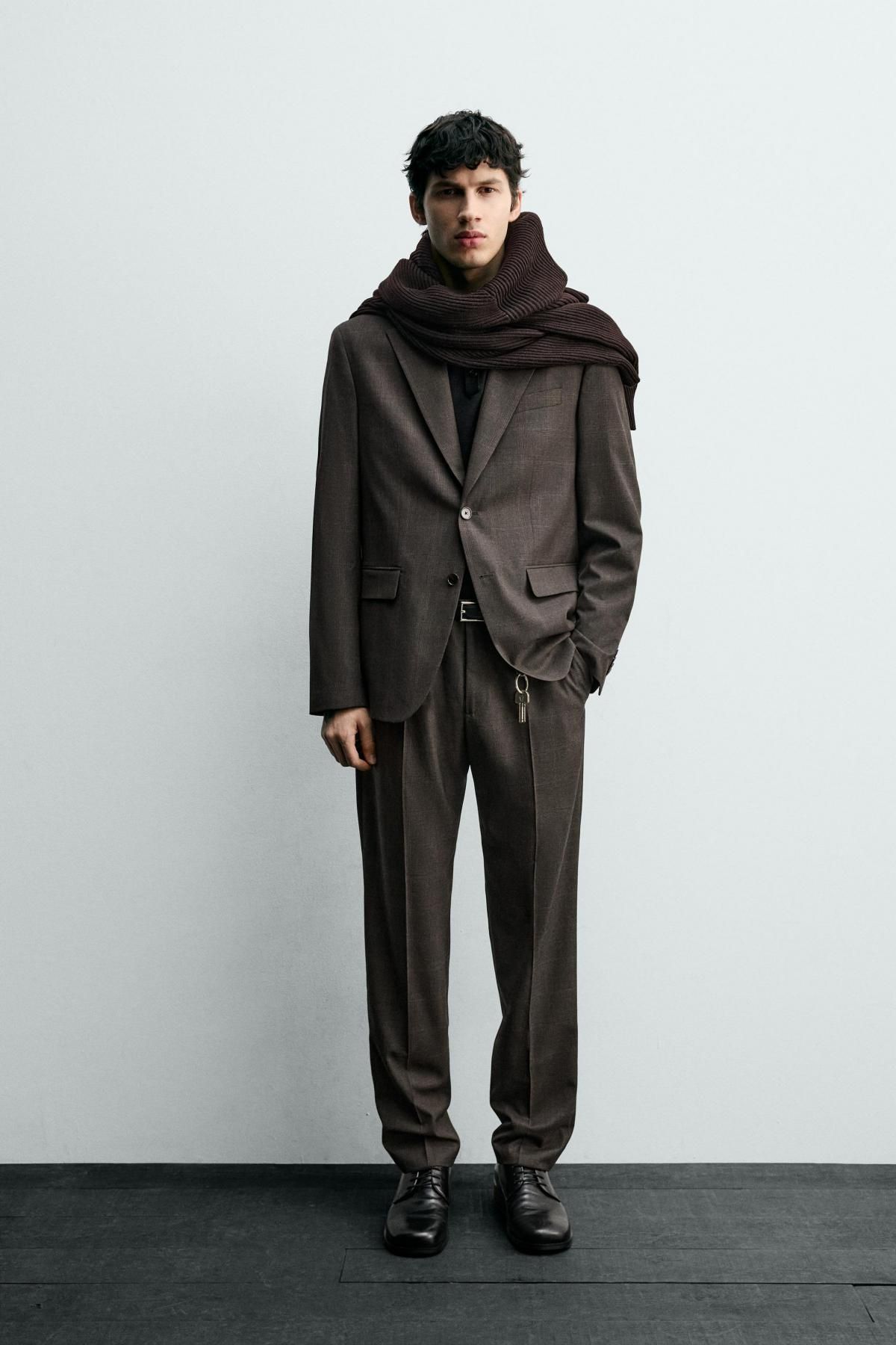 자라 슬림핏 체크 울 블렌드 수트 팬츠 1564/103 DARK BROWN - 상세 이미지 2