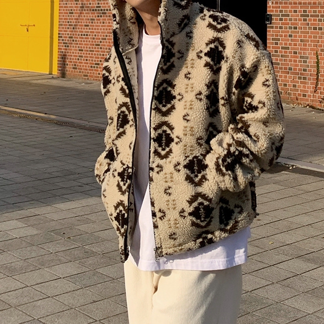 남자 덴덴 오버핏 겨울 양털 덤블 후리스 후드 집업 자켓 이미지 8