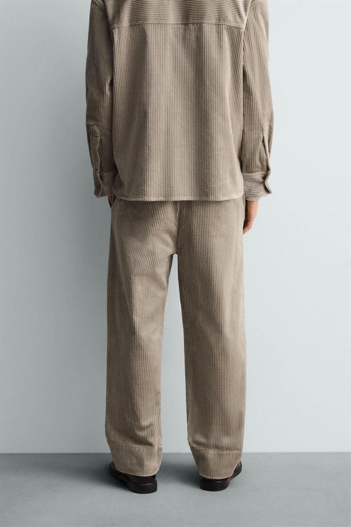 자라 와이드핏 코듀로이 슬랙스 팬츠 9621/152 BEIGE - 상세 이미지 3