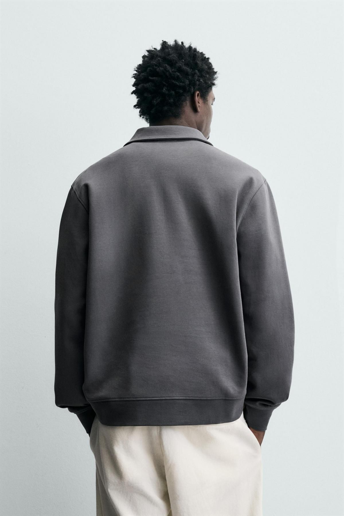 자라 테크니컬 인터록 지퍼넥 폴로 스웨트셔츠 4092/380 BLUE / GREY - 상세 이미지 4