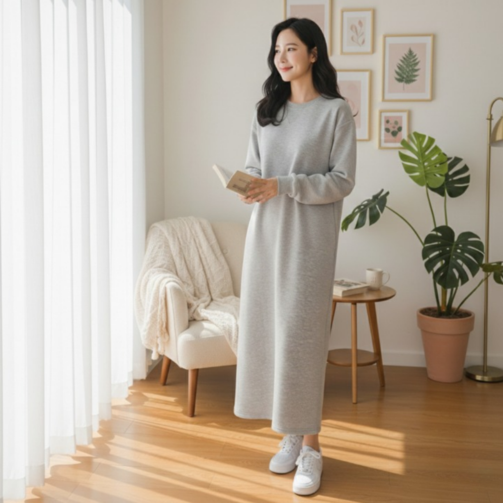 기모원피스 롱원피스 빅사이즈 겨울맨투맨 포켓