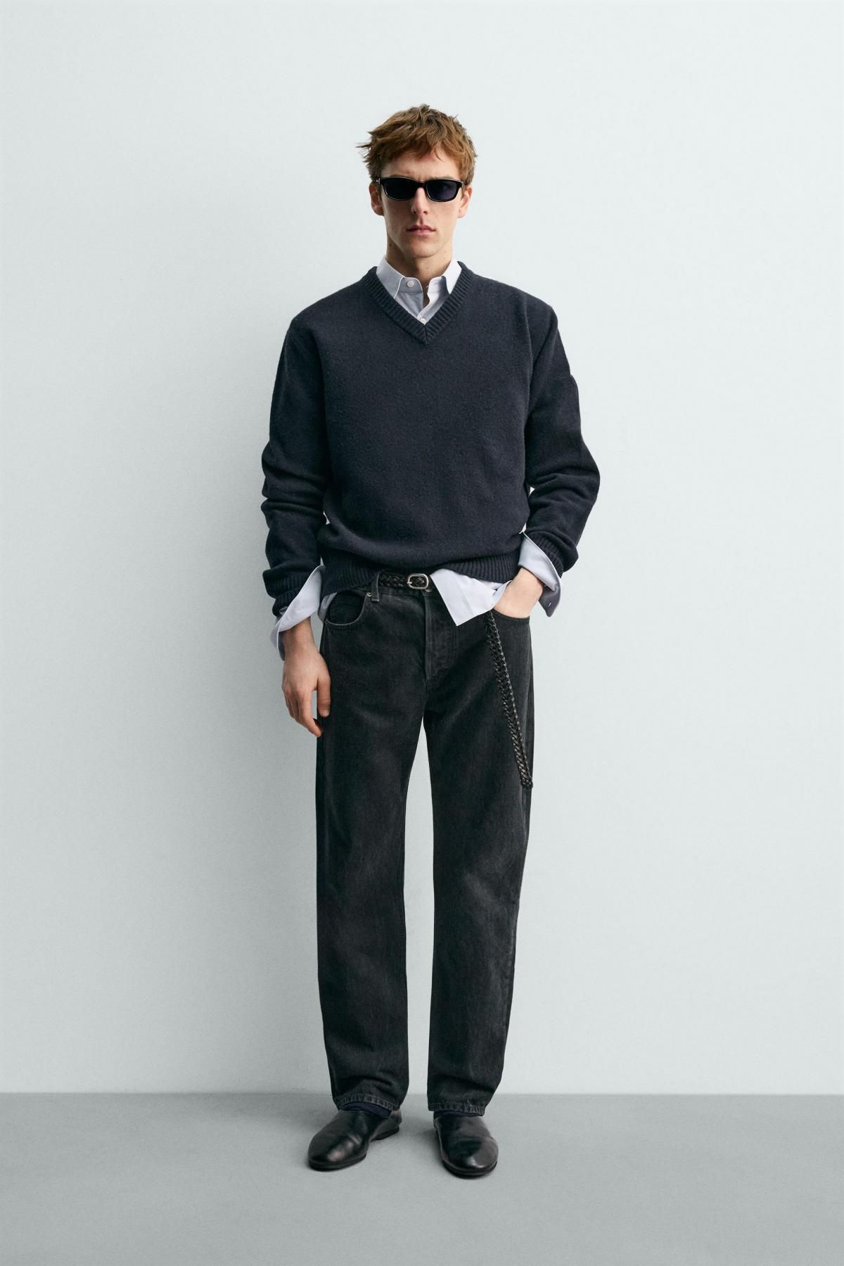자라 울 브이넥 니트 스웨터 X 아론 레빈 4696/380 NAVY BLUE - 상세 이미지 2