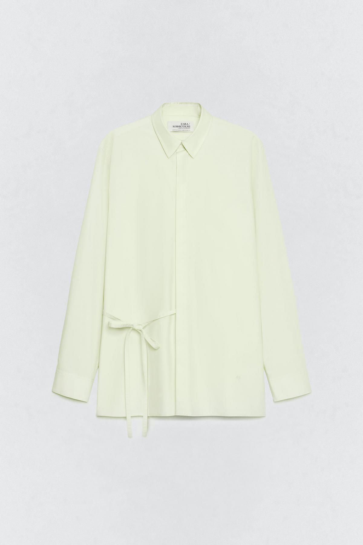 자라 코튼 오버핏 리본 긴팔 셔츠 X 소시오츠키 7380/661 LIGHT GREEN - 상품 이미지
