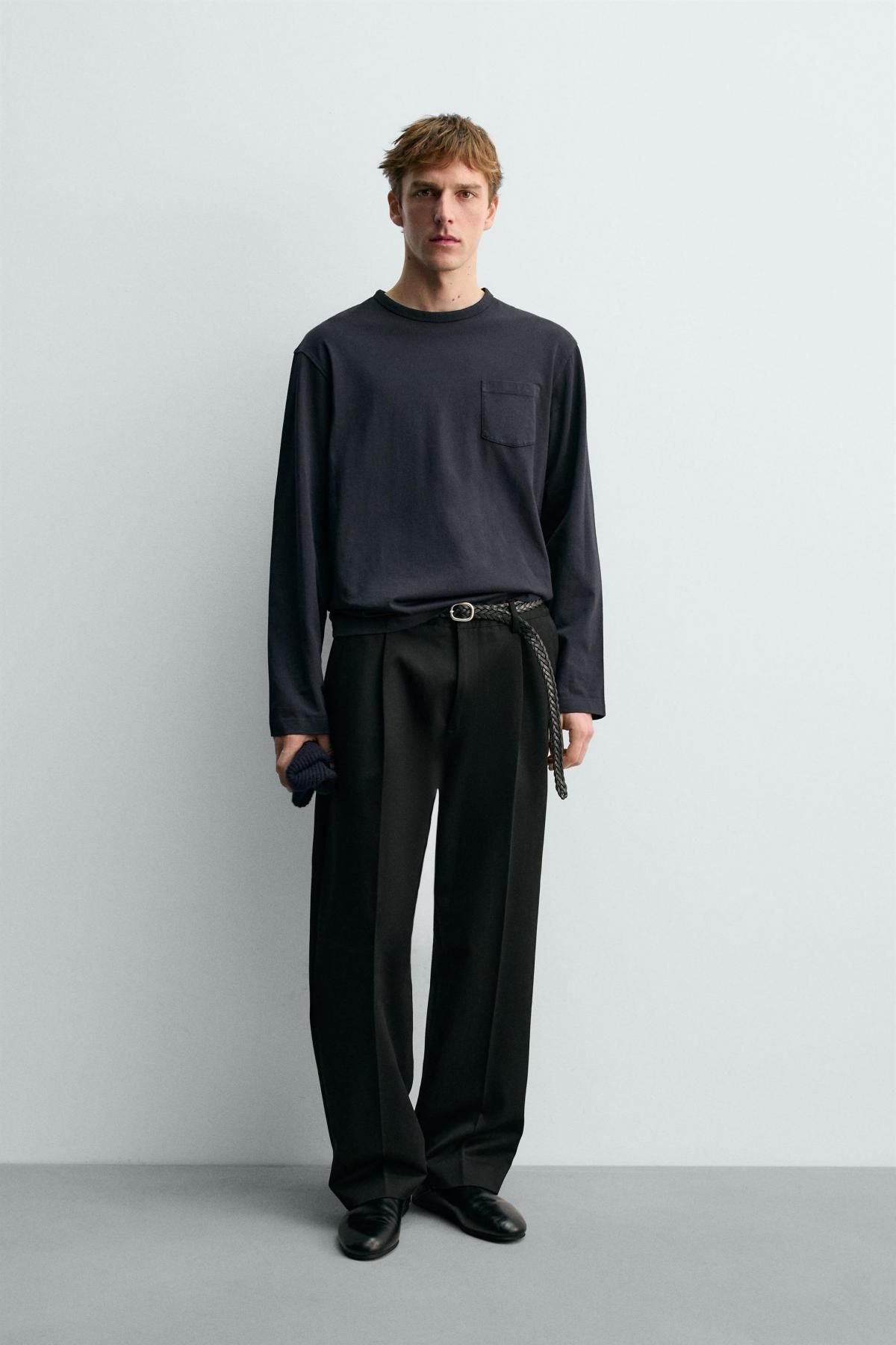 자라 코튼 포켓 긴소매 티셔츠 X 아론 레빈 1887/369 NAVY BLUE - 상세 이미지 2