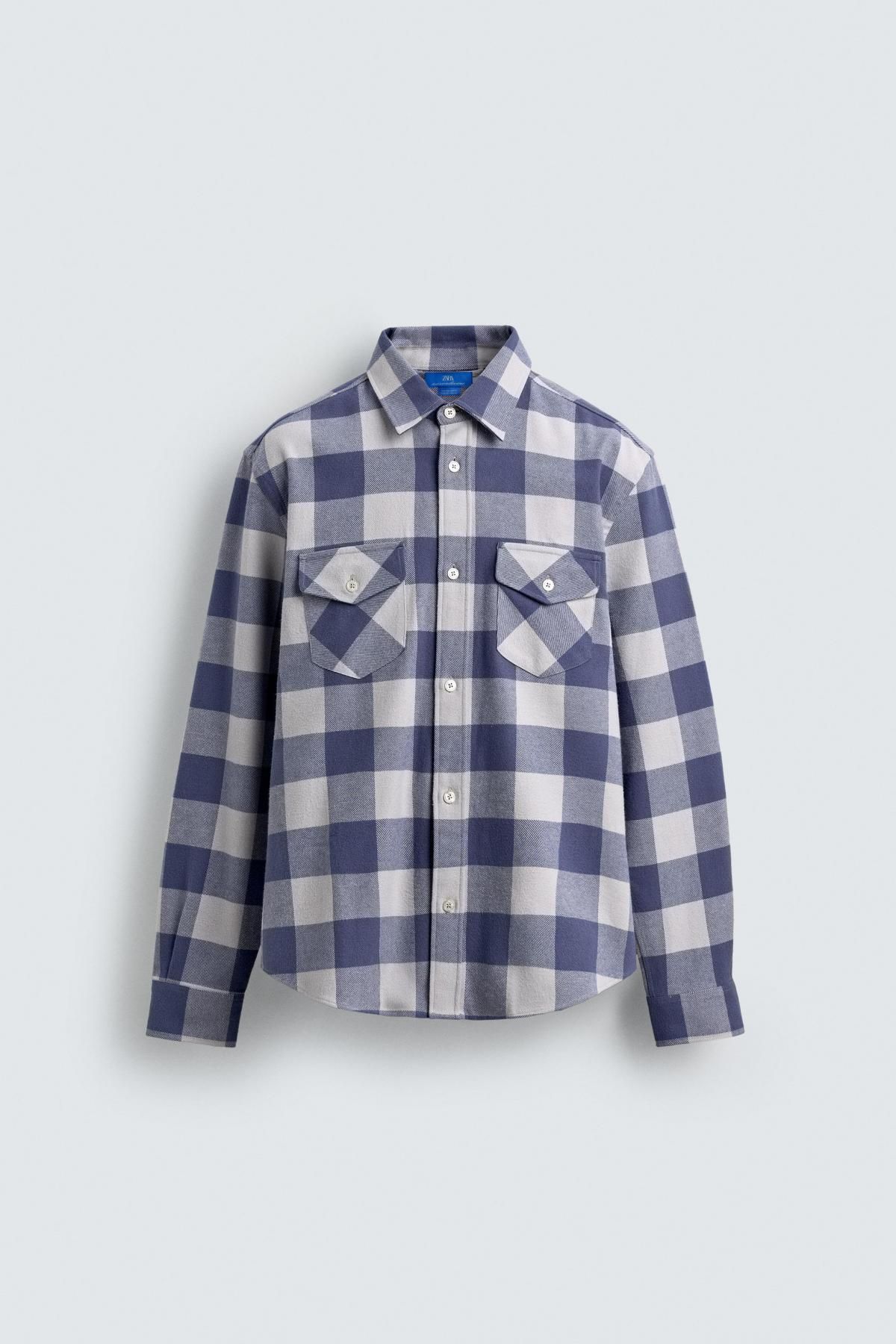 자라 오버핏 플란넬 체크 셔츠 X 아론 레빈 4045/111 BLUE/WHITE - 상품 이미지