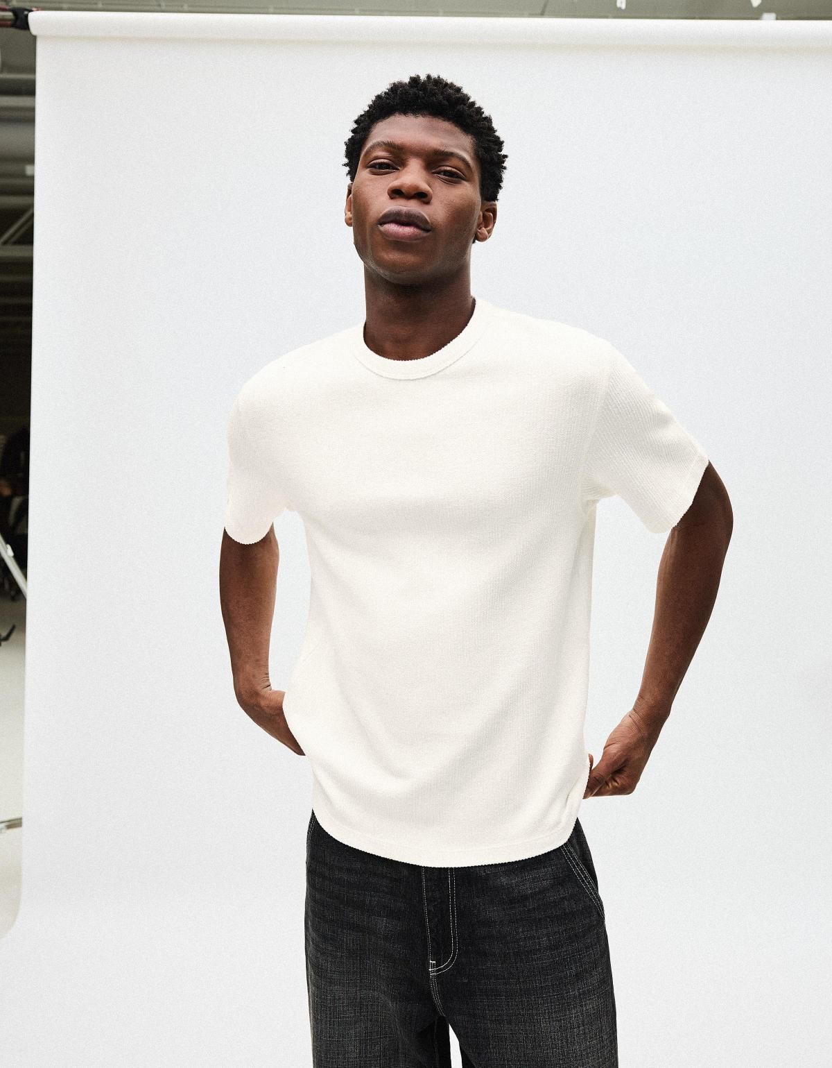 버쉬카 텍스처 베이직 반팔 티셔츠 화이트 0072/443 OFF WHITE - 상세 이미지 5