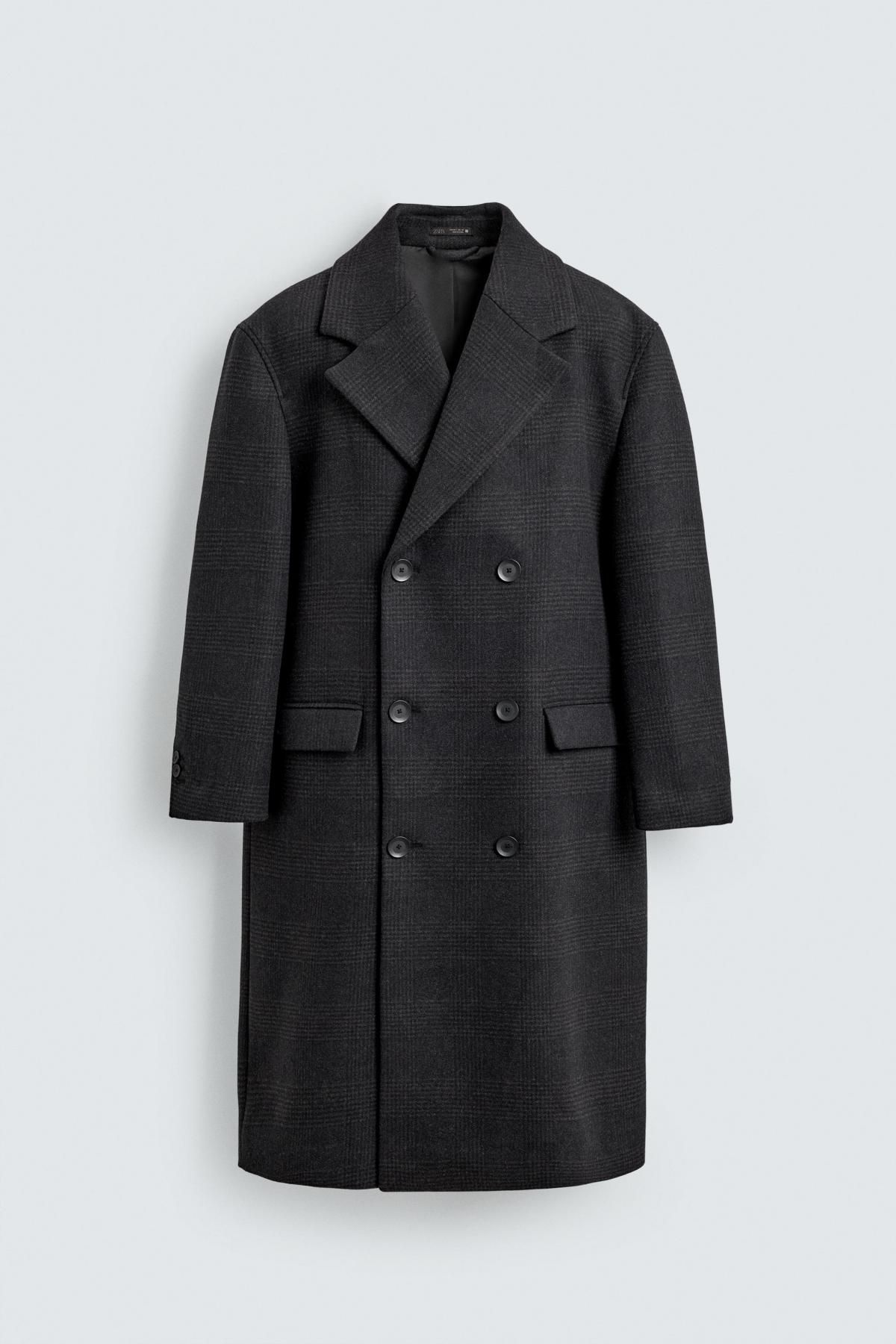 자라 테크니컬 체크 더블 코트 울혼방 5854/155 DARK GREY - 상품 이미지