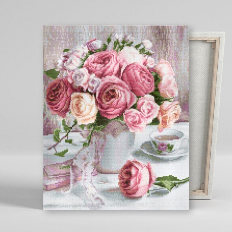 DIY 보석십자수 파스텔 장미화병 40x50 - 상품 이미지