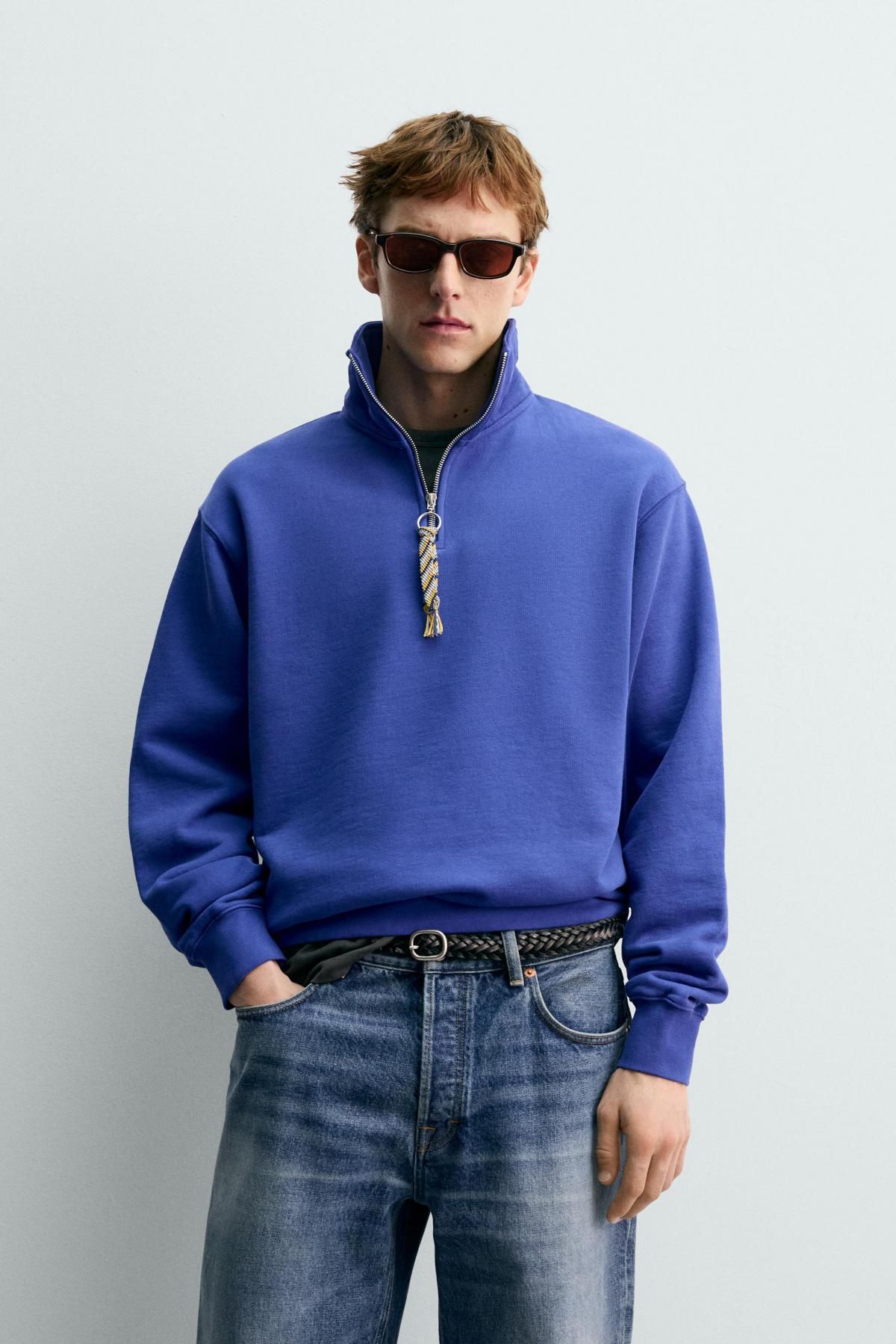 자라 지퍼넥 블루 스웨트셔츠 X 아론 레빈 3443/374 BLUISH - 상세 이미지 3