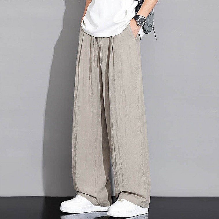 여성 린넨 와이드 통바지 여름 캐주얼 밴딩 팬츠 - 상품 이미지