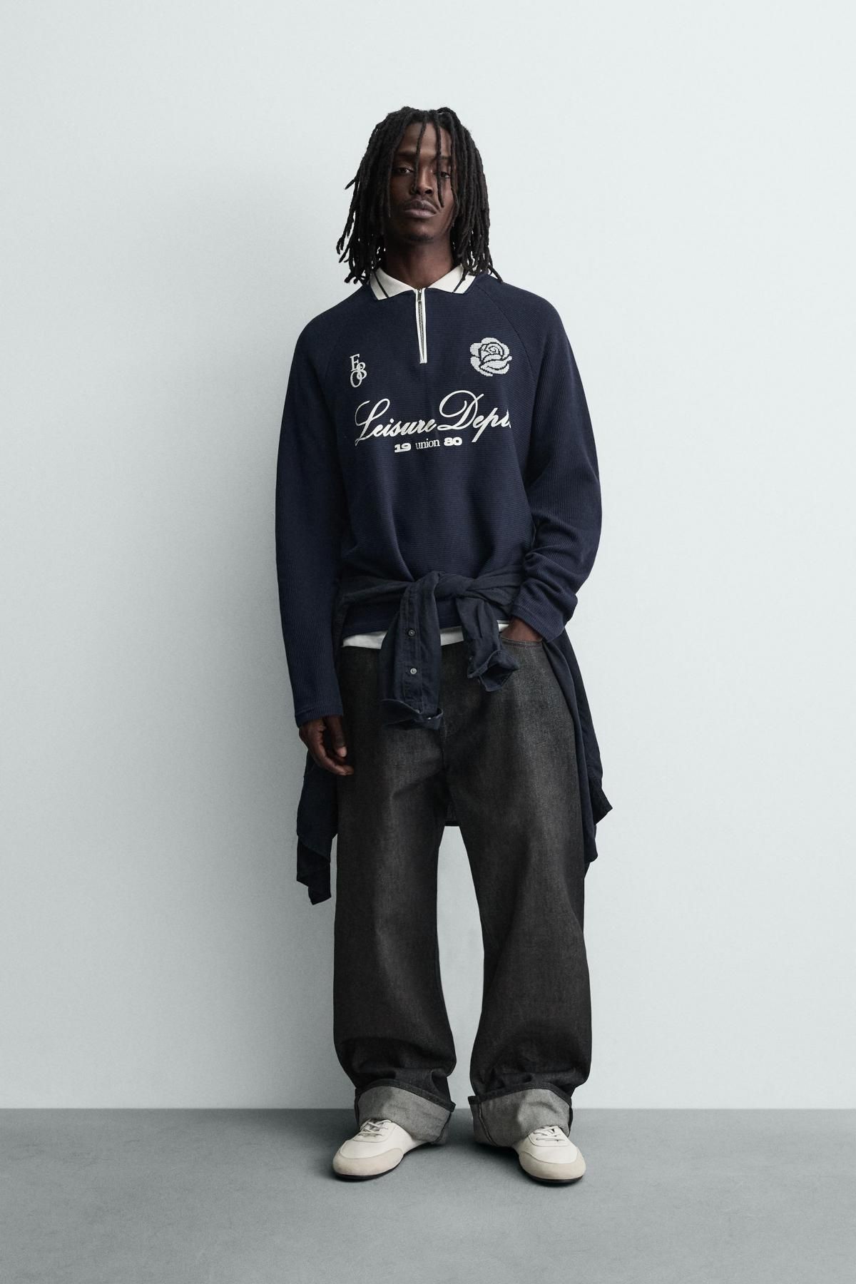 자라 테크니컬 프린트 긴팔 폴로셔츠 3665/402 NAVY BLUE - 상세 이미지 2