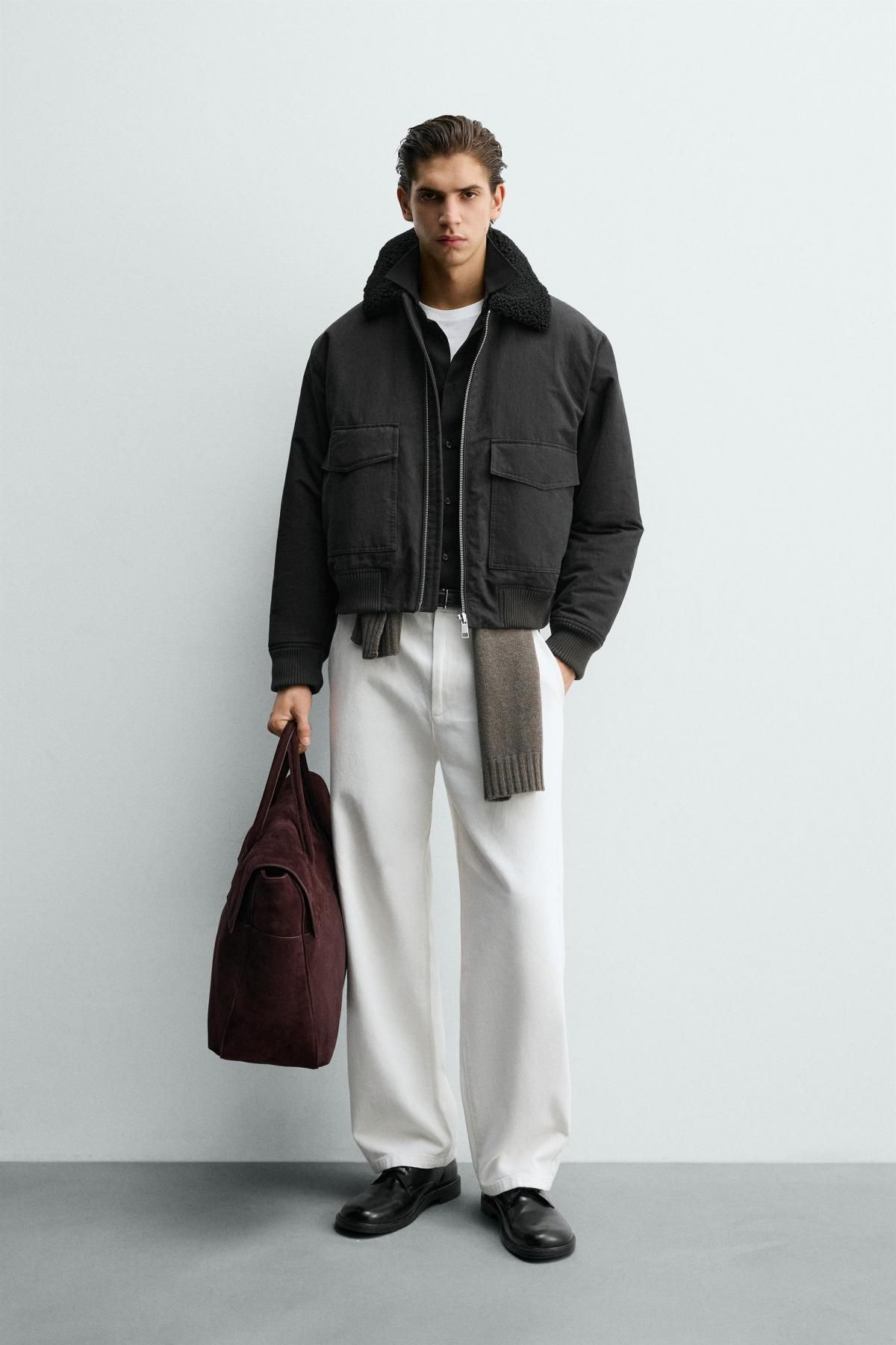 자라 배색 칼라 크롭 블랙 봄버 재킷 0155/170 ANTHRACITE GREY - 상세 이미지 2