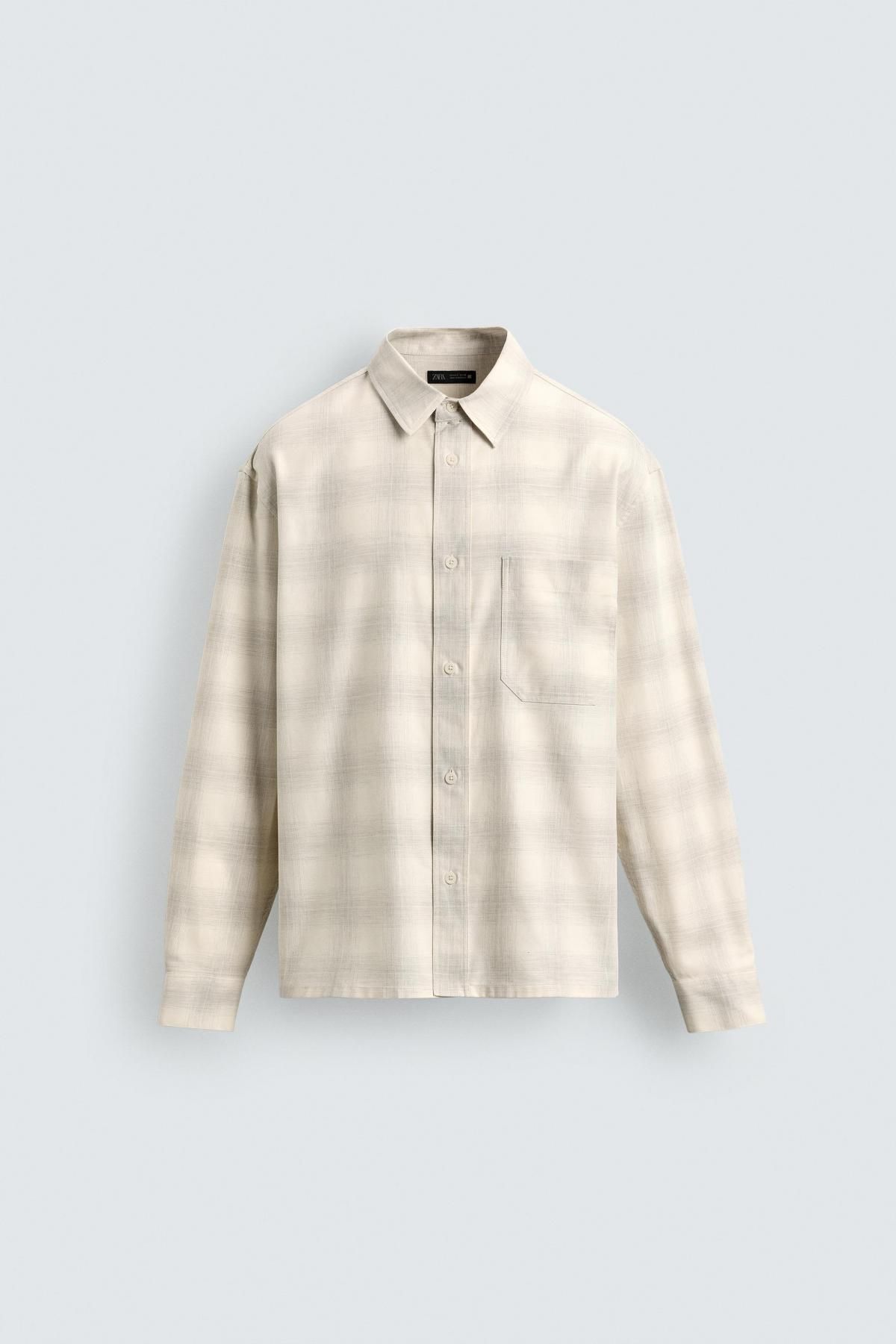 자라 오버핏 체크 코튼 긴팔 셔츠 포켓 6982/338 WHITE / GREY - 상품 이미지