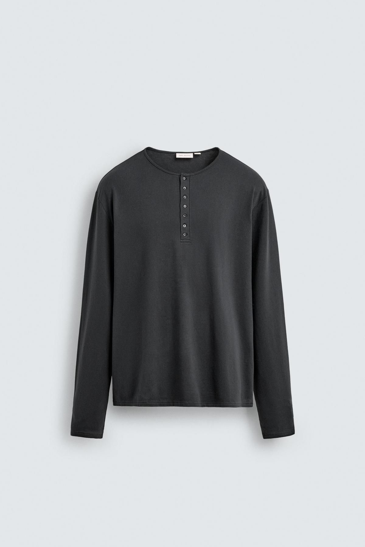 자라 테크니컬 코튼 실크 헨리넥 긴팔 티셔츠 8054/340 DARK GREY - 메인 이미지