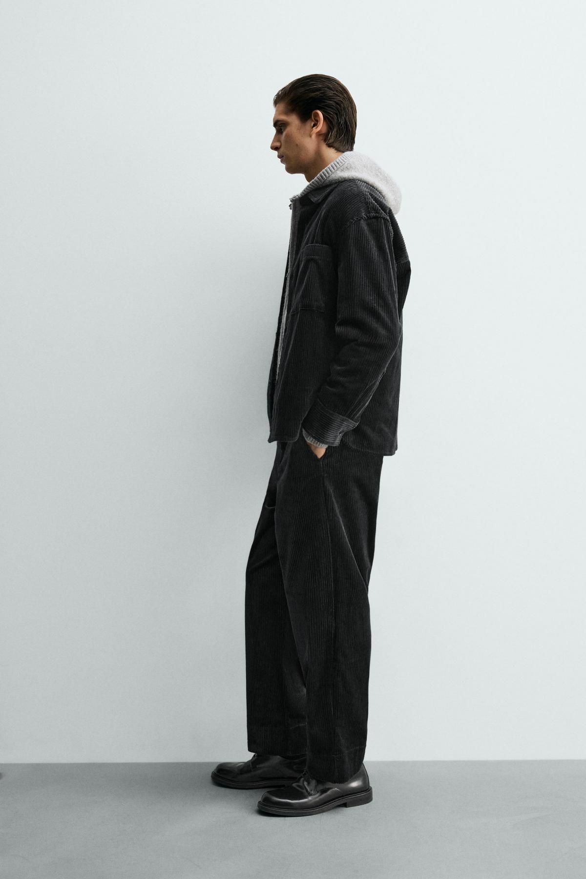 자라 코듀로이 와이드 팬츠 남성 9621/152 BLACK - 상세 이미지 4