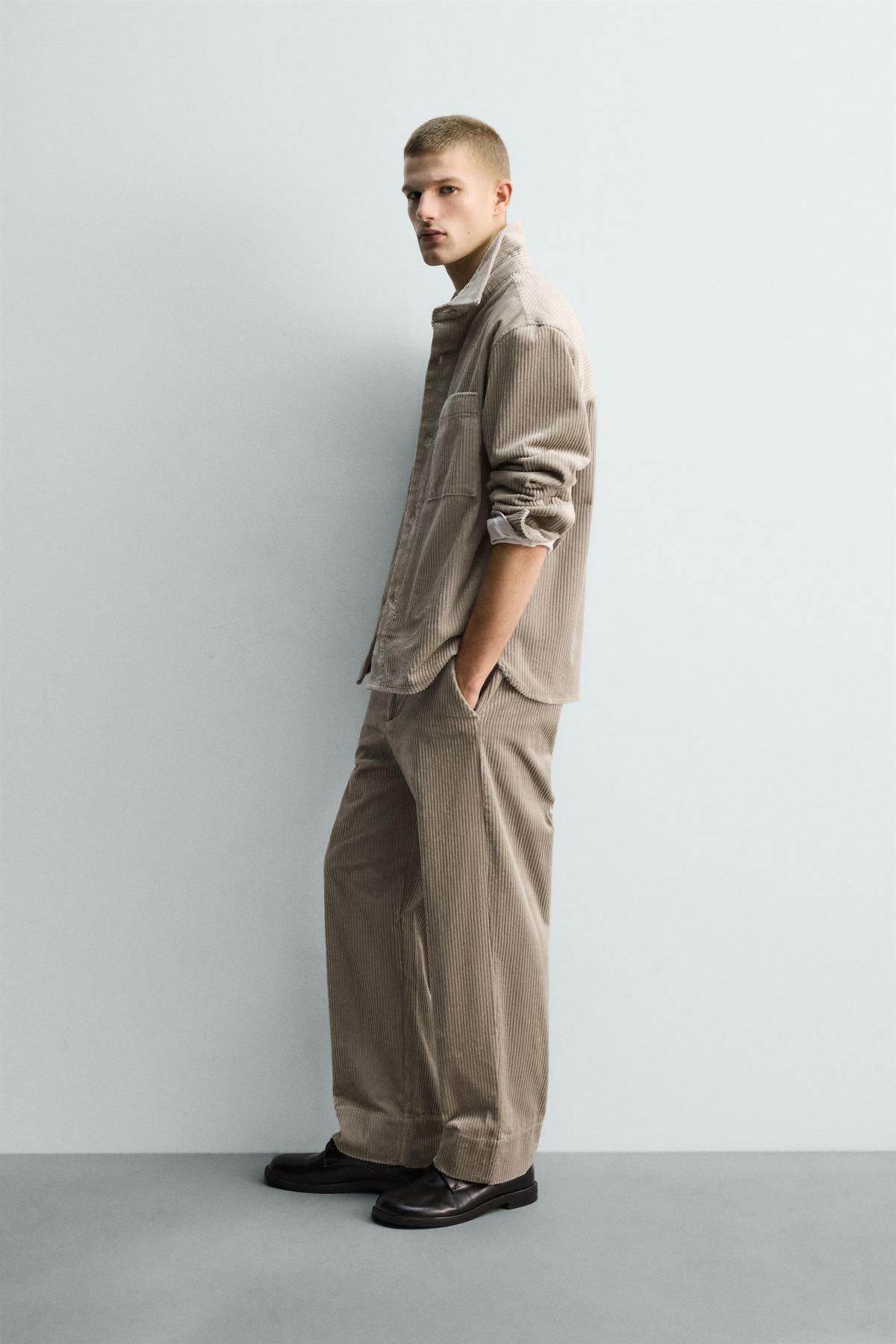 자라 와이드핏 코듀로이 슬랙스 팬츠 9621/152 BEIGE - 상세 이미지 4