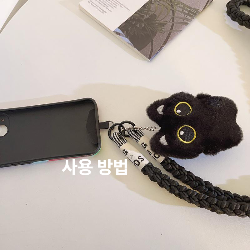 고양이 퍼 털인형 핸드폰 스트랩 키링 체인 목걸이줄 참장식 액세서리 빅아이 - 상세 이미지 4