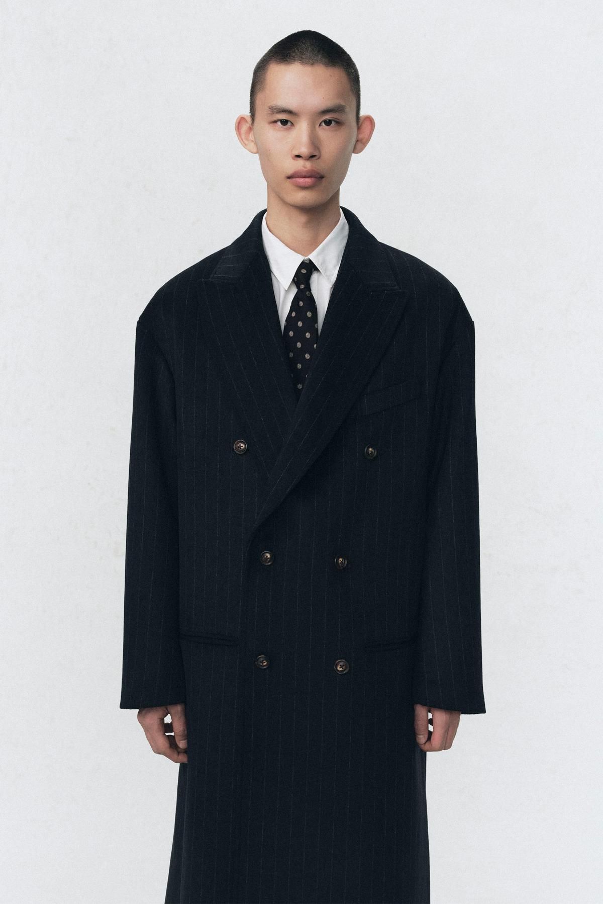 자라 핀스트라이프 더블 코트 X 소시오츠키 7380/652 NAVY BLUE - 상세 이미지 3