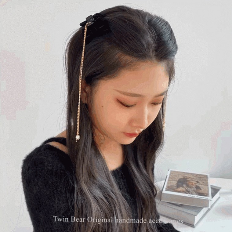 2p 두줄 드롭 미니 집게핀 큐빅 헤어핀 헤어피스 머리핀 - 메인 이미지