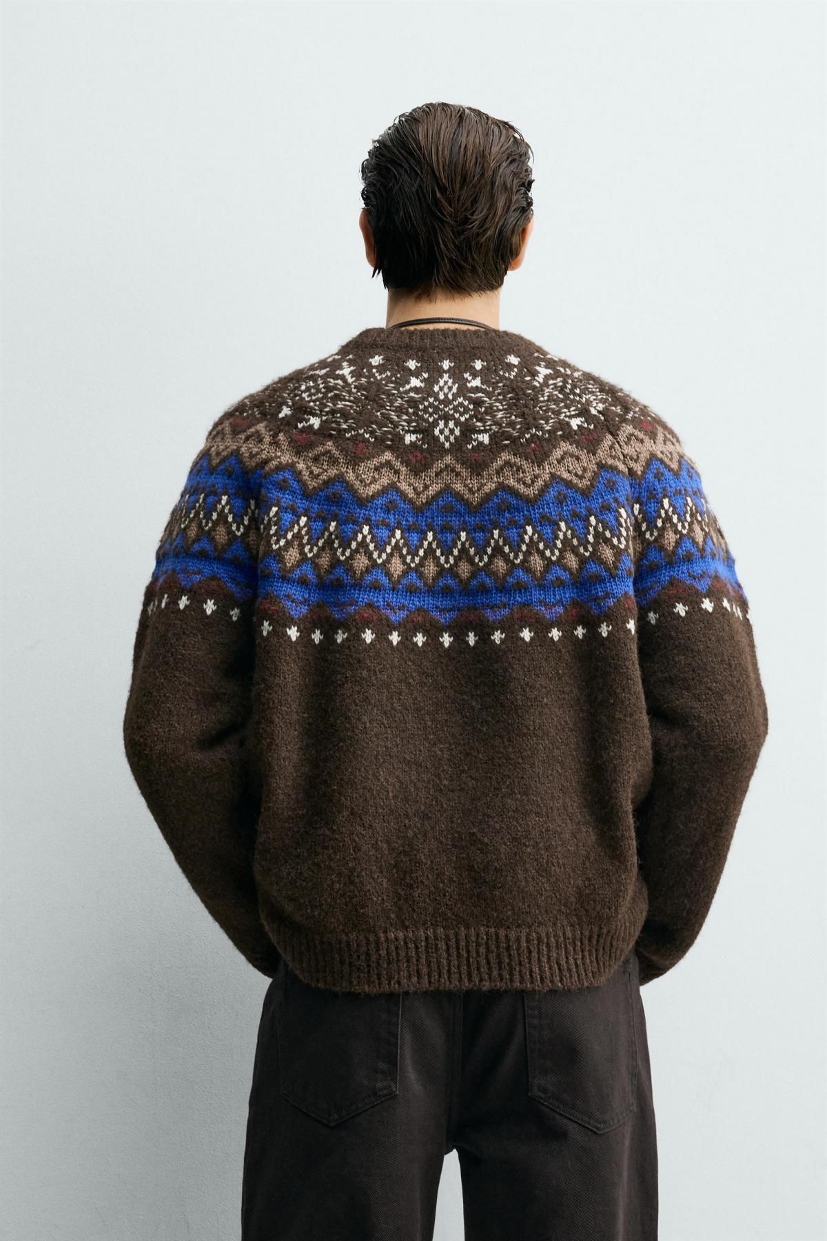 자라 페어아일 패턴 라운드넥 니트 스웨터 0048/302 BROWN - 상세 이미지 4
