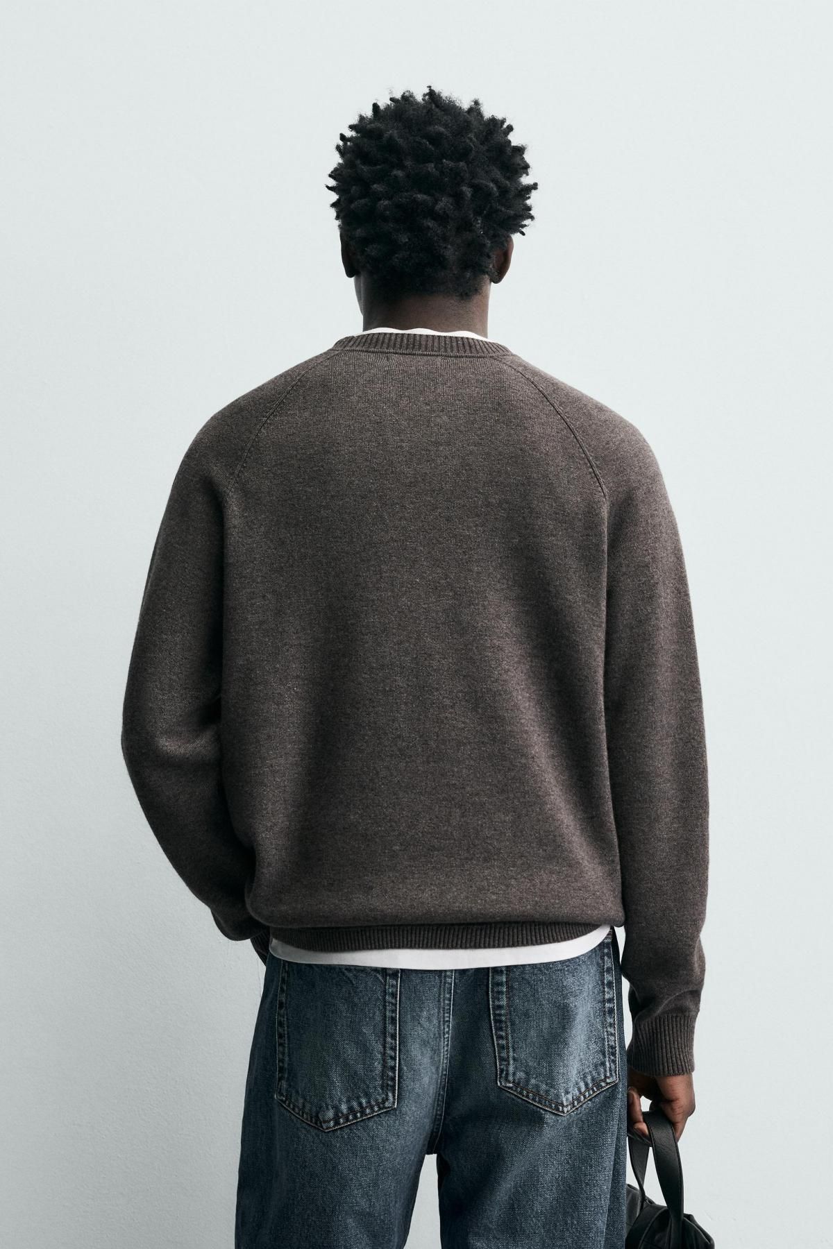 자라 테크니컬 울 니트 스웨터 브라운 남성 6674/401 BROWN MARL - 상세 이미지 4