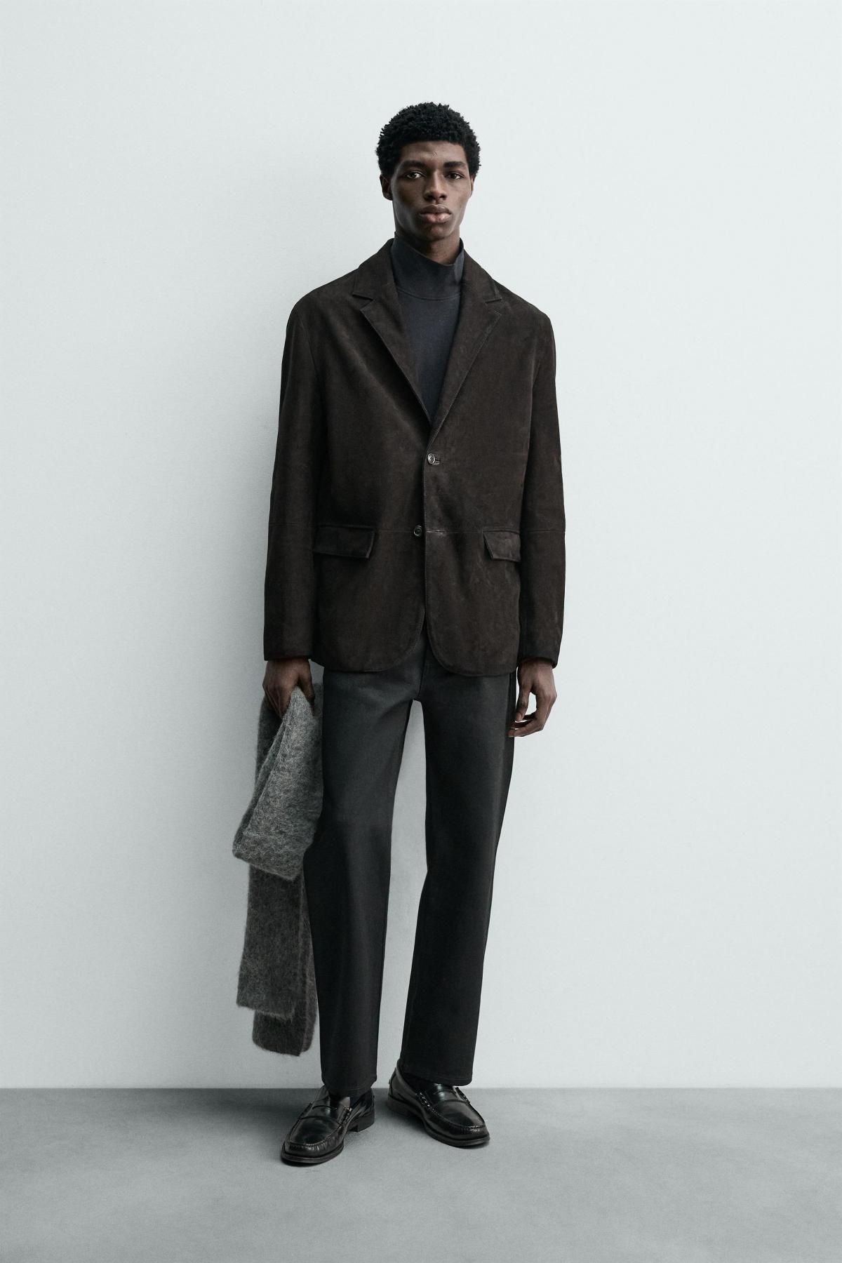 자라 스웨이드 레더 테일러드 블레이저 2521/224 DARK BROWN - 상세 이미지 2
