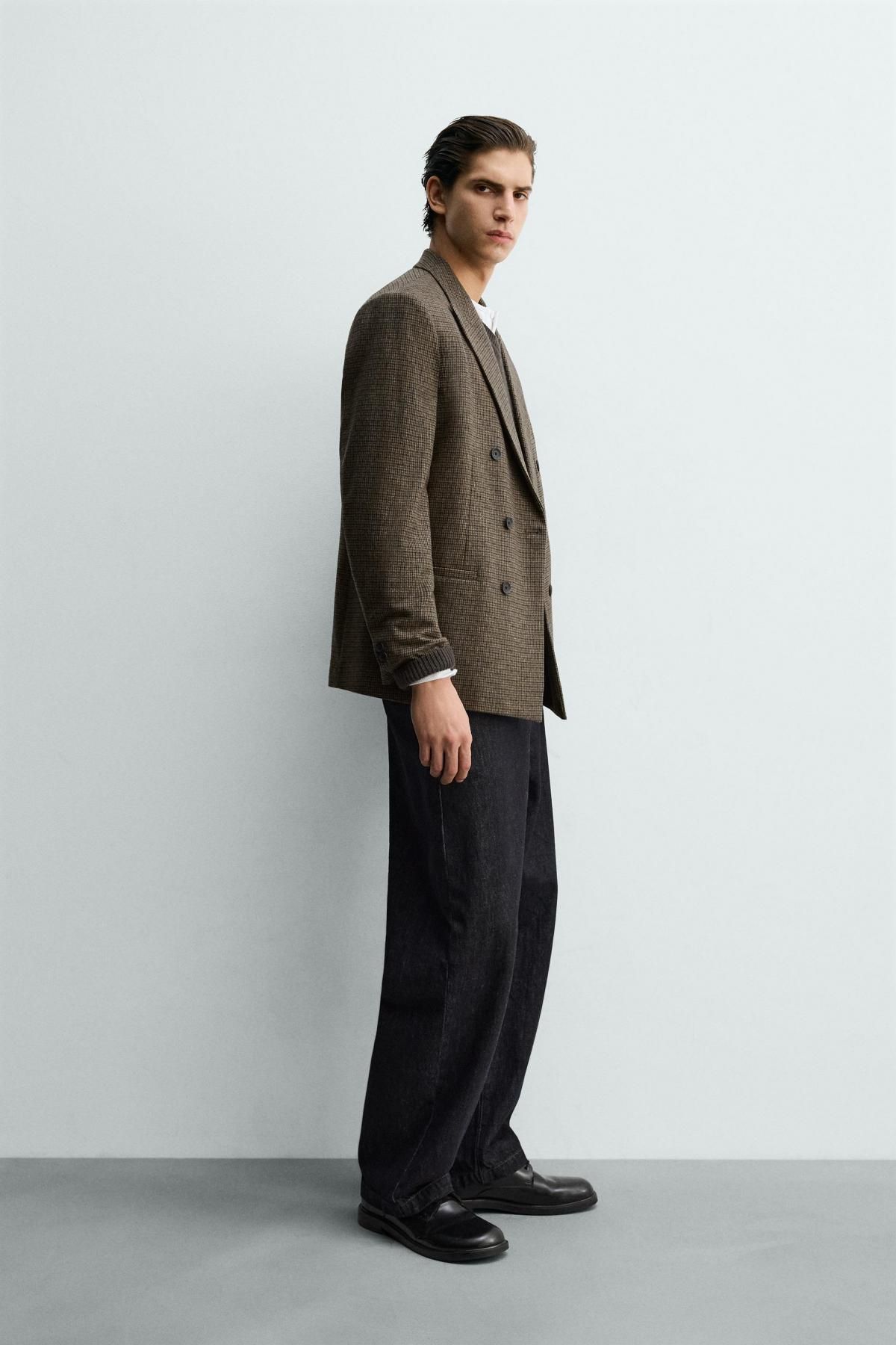 자라 울블렌드 체크 더블브레스트 블레이저 5854/430 BROWN - 상세 이미지 5