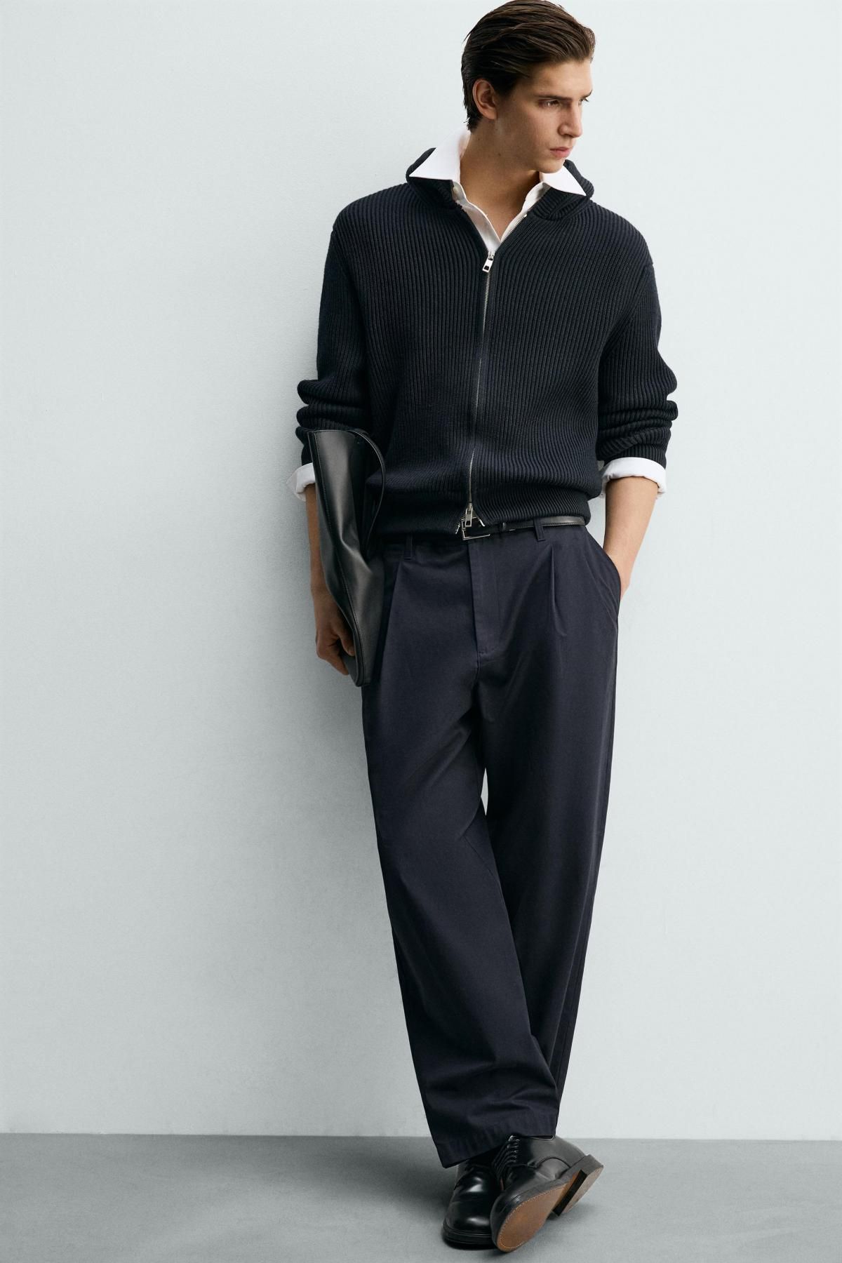 자라 플리츠 릴렉스핏 슬랙스 팬츠 1195/301 DARK NAVY - 상세 이미지 5