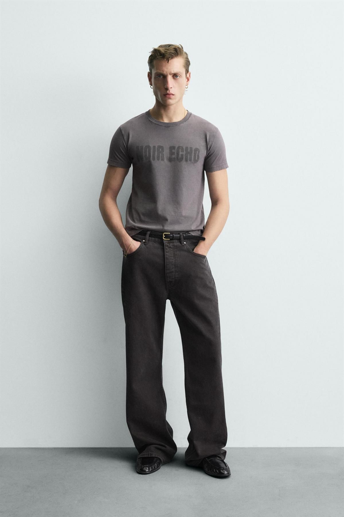 자라 워시드 텍스트 프린트 반팔 티셔츠 6224/400 GREY / TAN - 상세 이미지 2