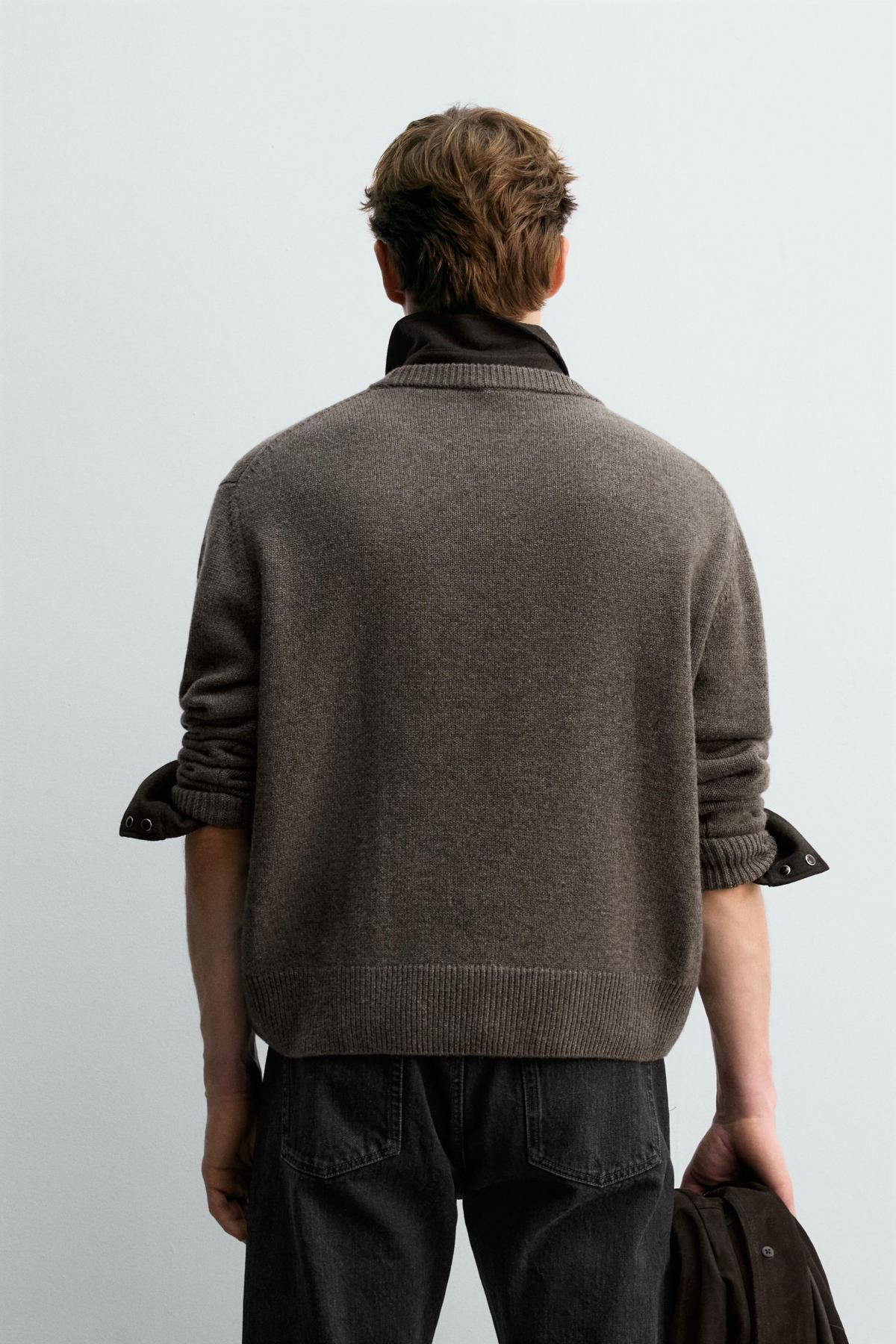 자라 울 캐시미어 니트 스웨터 X 아론 레빈 4696/390 BROWN / TAUPE - 상세 이미지 4