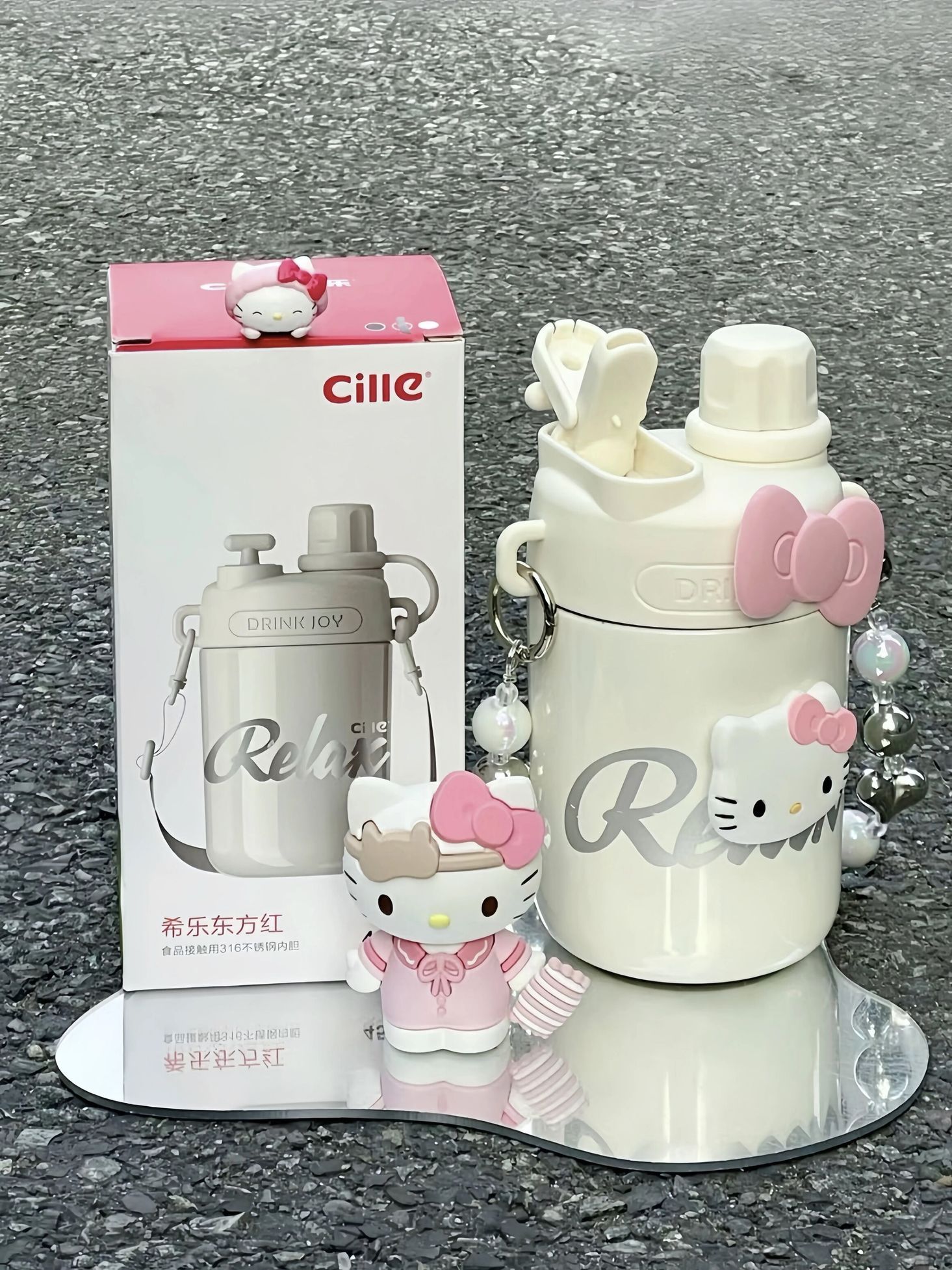 헬로키티 316 스테인리스 스틸 보온병 빨대컵 물컵 음료수 커피 뉴화이트 450ml - 상세 이미지 5