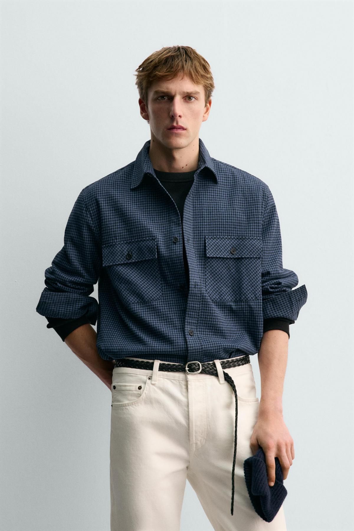 자라 체크 플란넬 릴랙스핏 셔츠 X 아론 레빈 5679/102 NAVY BLUE - 상세 이미지 3