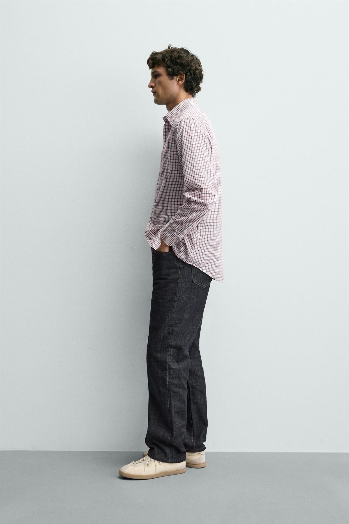 자라 체크 레귤러핏 코튼 긴팔 셔츠 포켓 0975/368 RED/NAVY - 상세 이미지 5