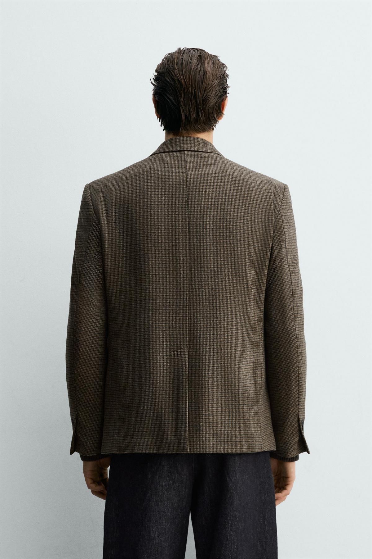 자라 울블렌드 체크 더블브레스트 블레이저 5854/430 BROWN - 상세 이미지 4