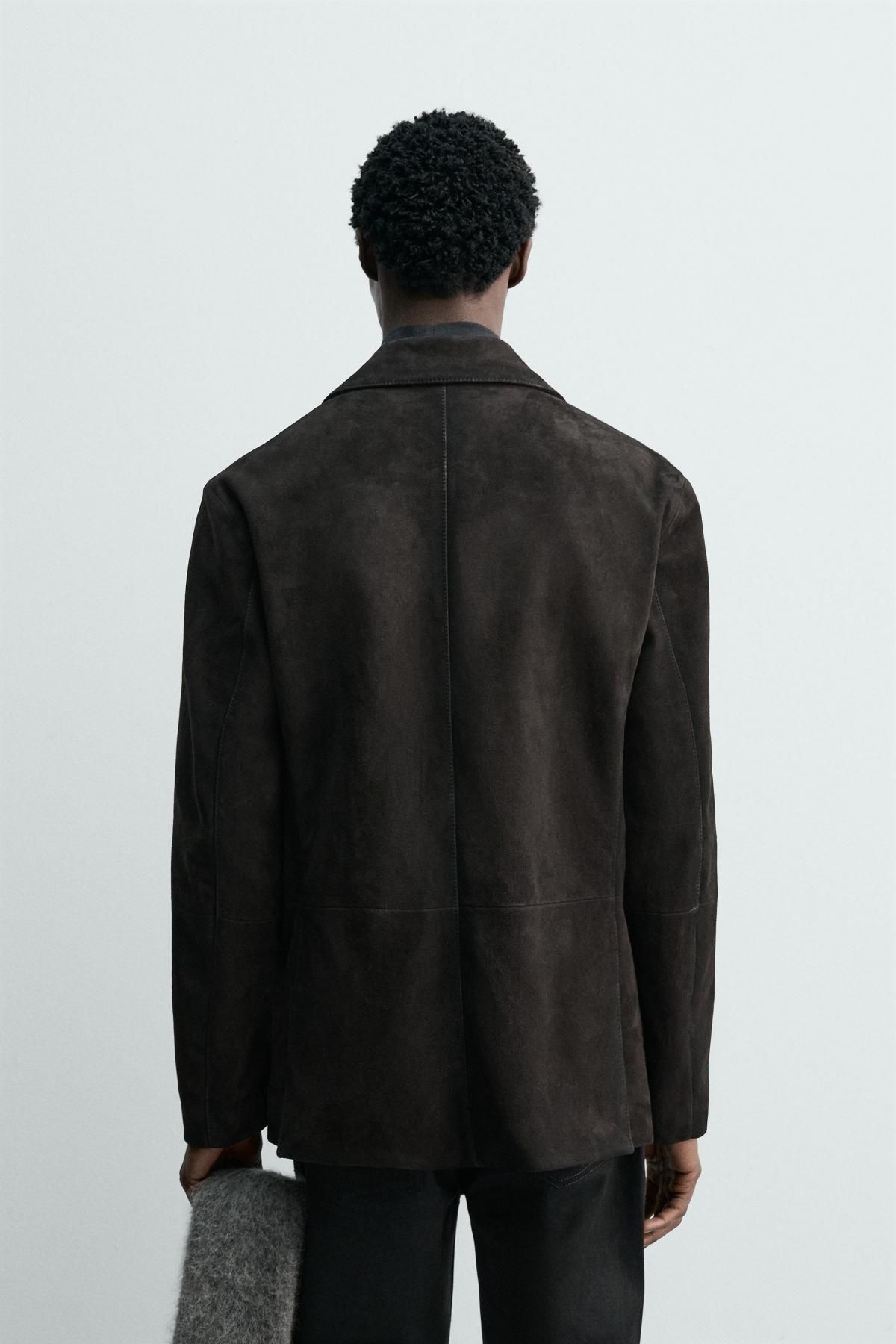 자라 스웨이드 레더 테일러드 블레이저 2521/224 DARK BROWN - 상세 이미지 4
