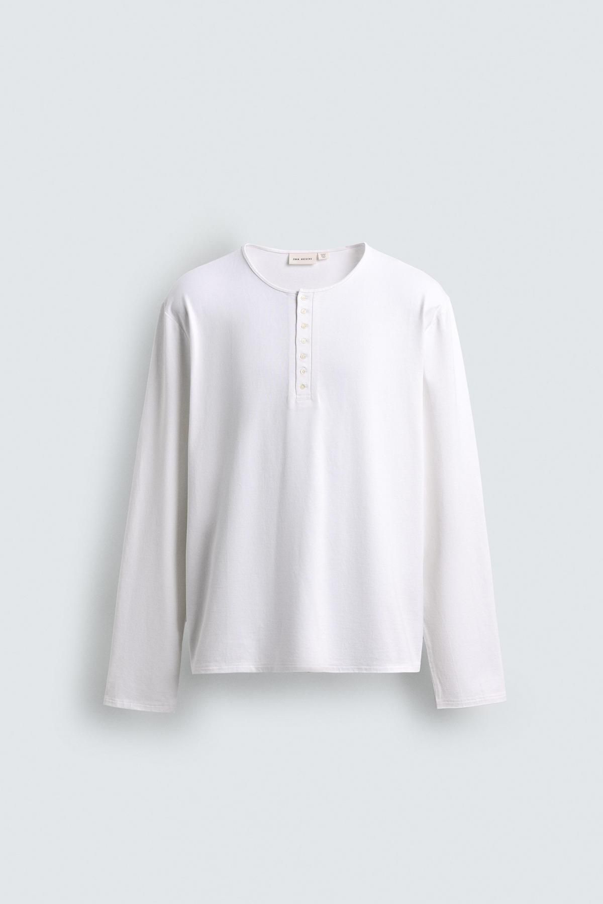 자라 코튼 실크 헨리넥 티셔츠 화이트 8054/340 OYSTER-WHITE - 상품 이미지