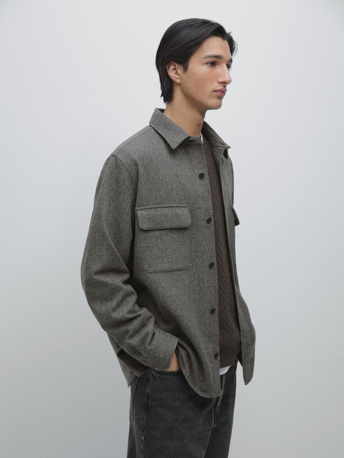 마시모두띠 테크니컬 울블렌드 오버셔츠 포켓 1920/260 GREY MARL - 상세 이미지 3
