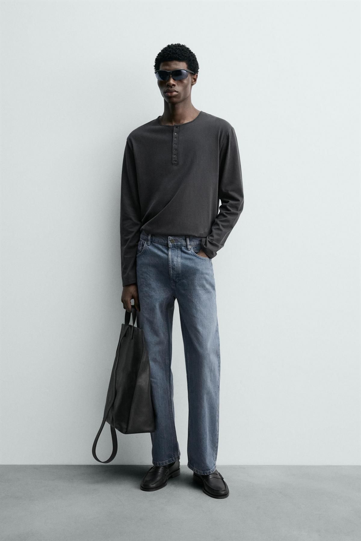 자라 테크니컬 코튼 실크 헨리넥 긴팔 티셔츠 8054/340 DARK GREY - 상세 이미지 2